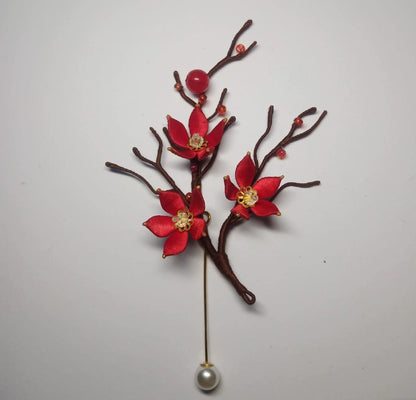 Red Plum Blossom Handmade Brooch - Silk Brooch(Chanhua)