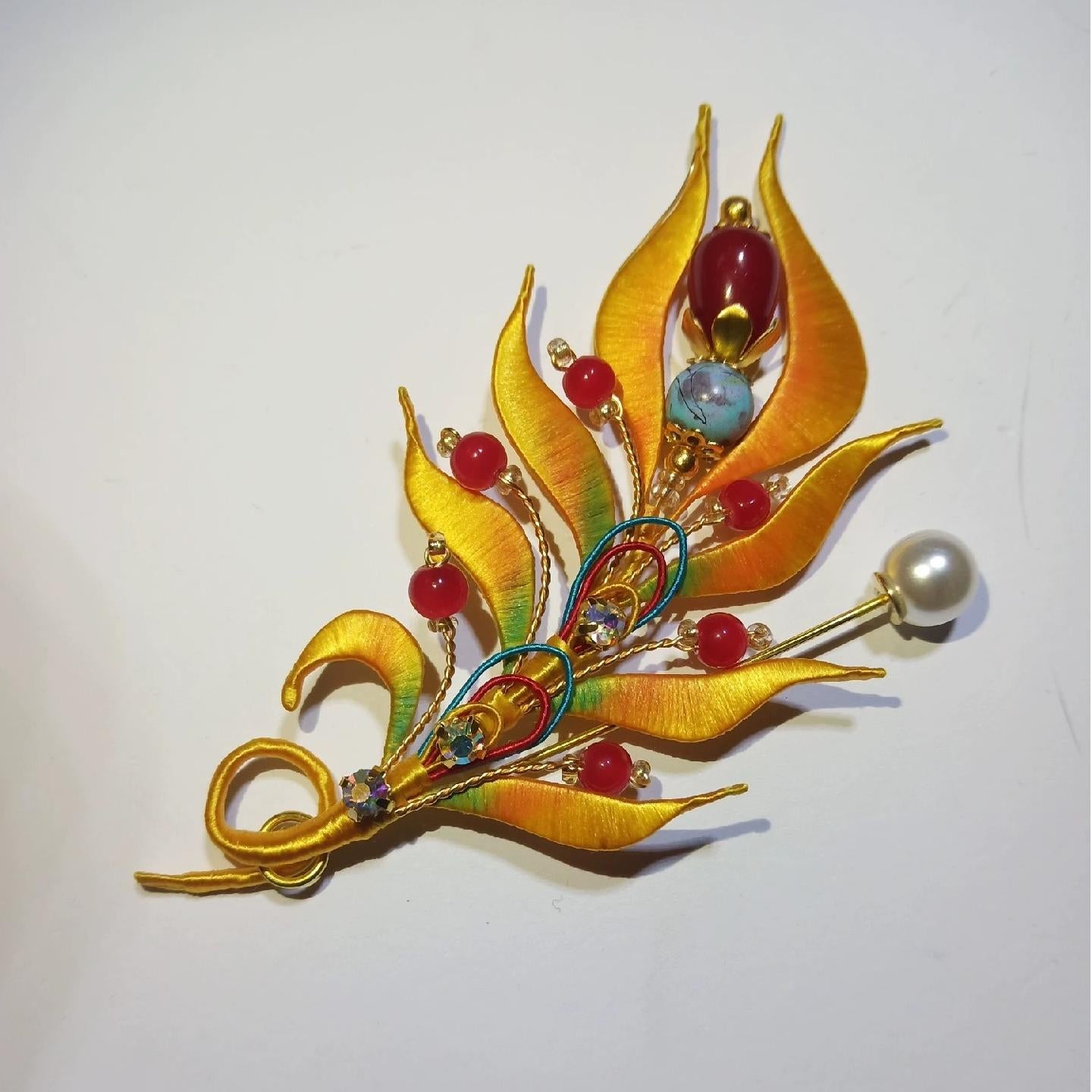 Dunhuang Style Feathers Handmade Brooch - Silk Brooch(Chanhua)