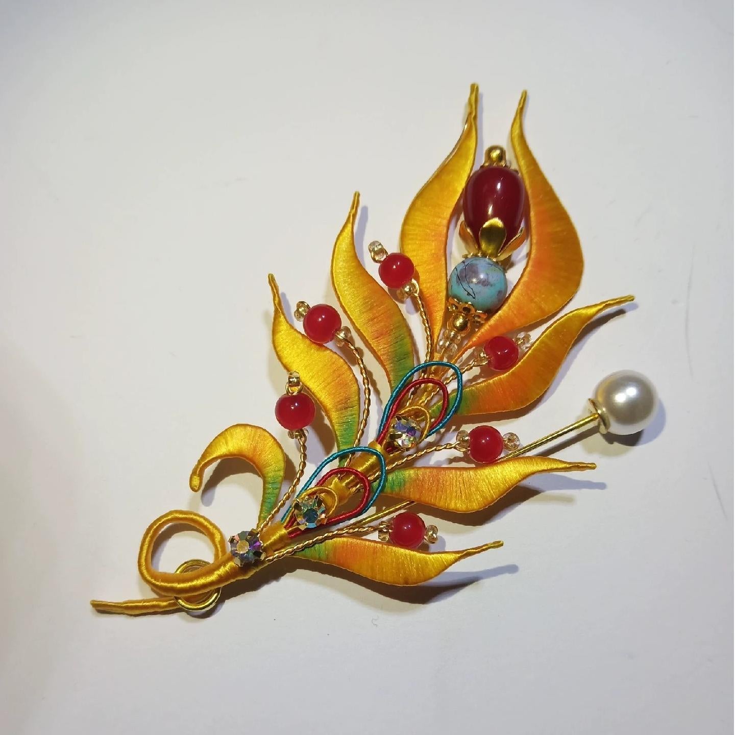 Dunhuang Style Feathers Handmade Brooch - Silk Brooch(Chanhua)