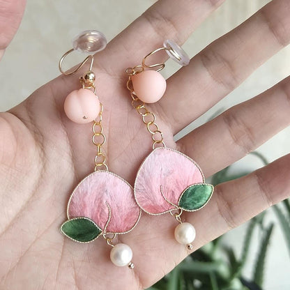 Peach Handmade Earrings - Silk Earrings(Ronghua)