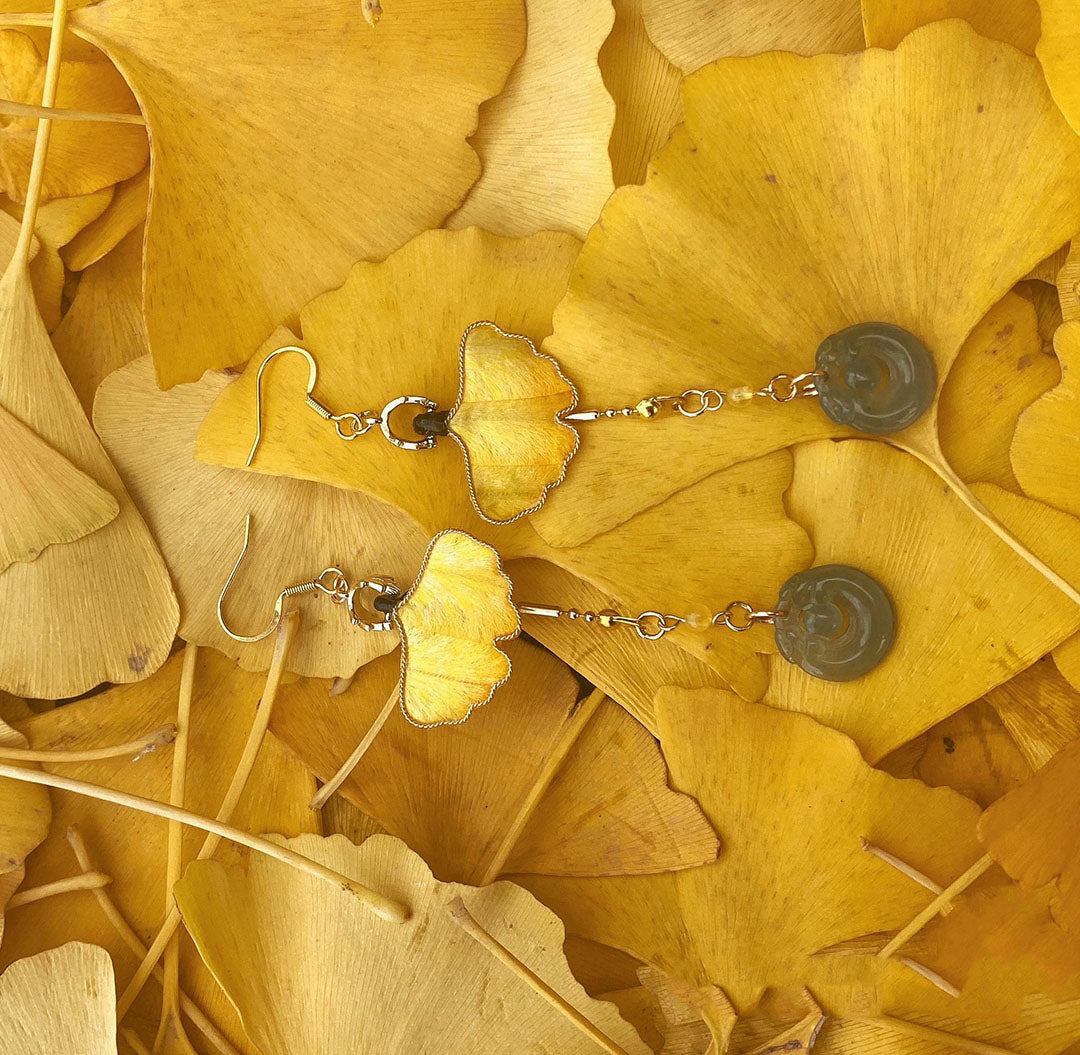 Ginkgo Leaf Bespoke Earrings - Silk Earrings(Ronghua)