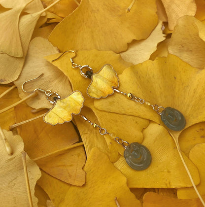 Ginkgo Leaf Bespoke Earrings - Silk Earrings(Ronghua)