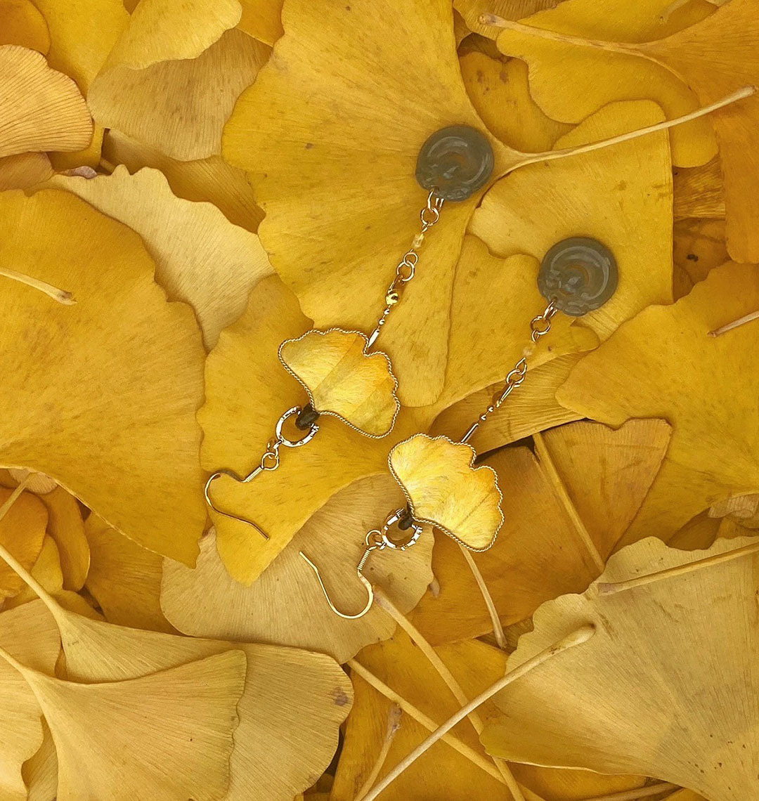 Ginkgo Leaf Bespoke Earrings - Silk Earrings(Ronghua)