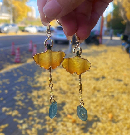 Ginkgo Leaf Bespoke Earrings - Silk Earrings(Ronghua)