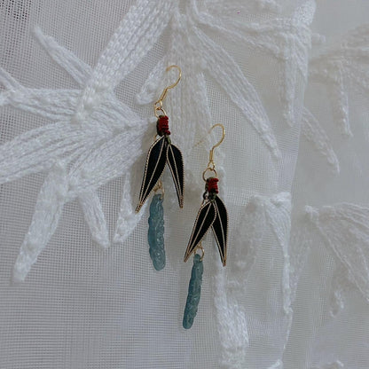 Bamboo Leaf And Jade Bespoke Earrings - Silk Earrings(Ronghua)