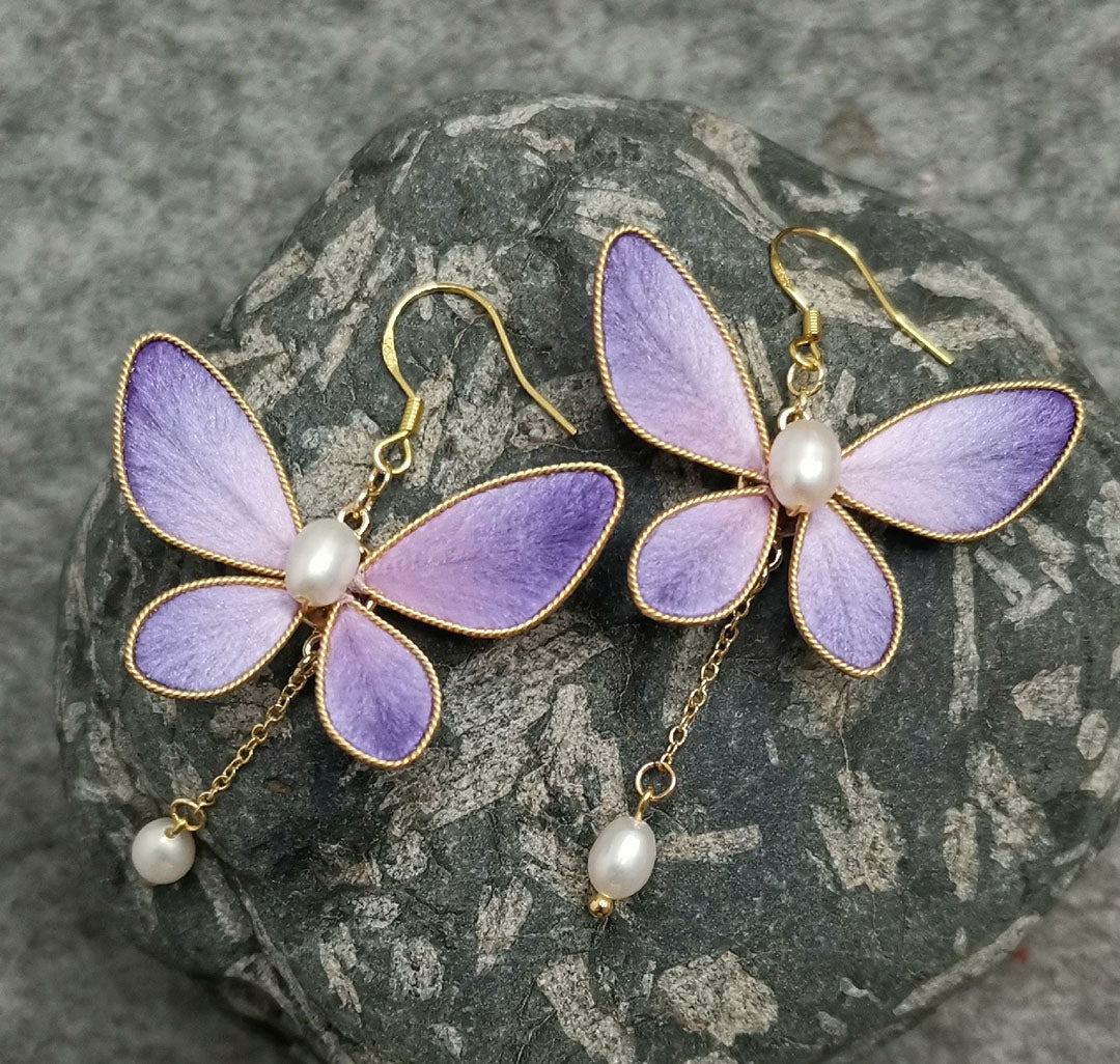 Butterfly Bespoke Earrings - Silk Earrings(Ronghua)