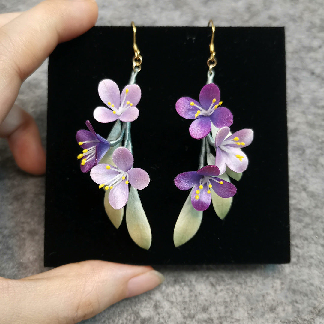 Purple Bespoke Earrings - Silk Earrings(Ronghua)