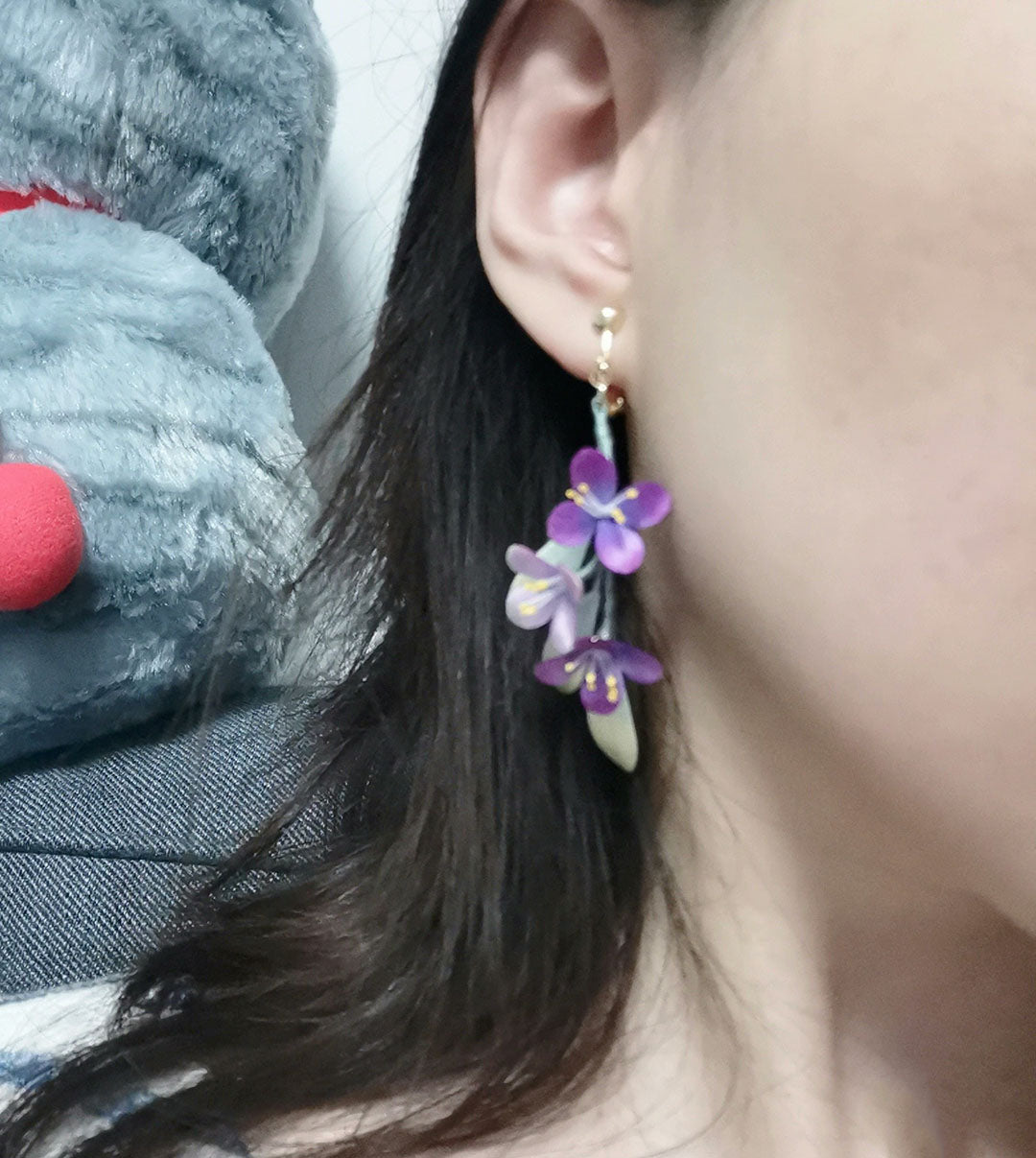 Purple Bespoke Earrings - Silk Earrings(Ronghua)