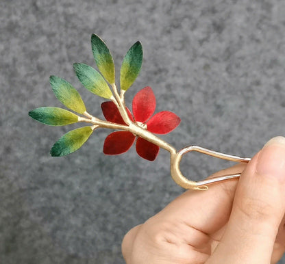 Red Flower Bespoke Hairpin - Silk Hairpin(Ronghua)