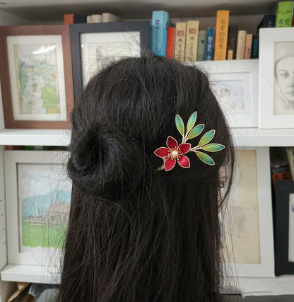 Red Flower Bespoke Hairpin - Silk Hairpin(Ronghua)