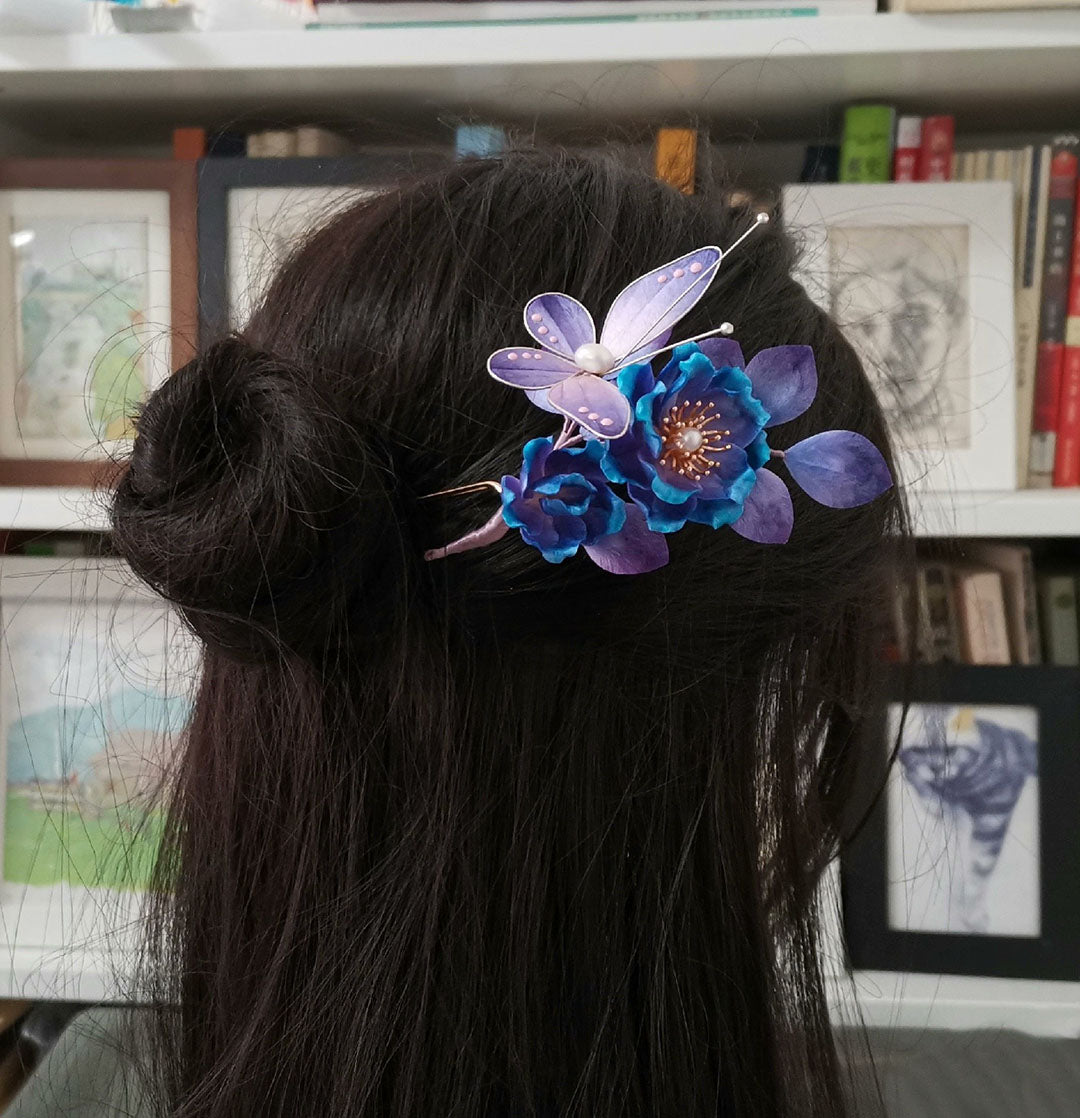 Blue Flower Bespoke Hairpin - Silk Hairpin(Ronghua)