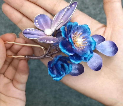 Blue Flower Bespoke Hairpin - Silk Hairpin(Ronghua)