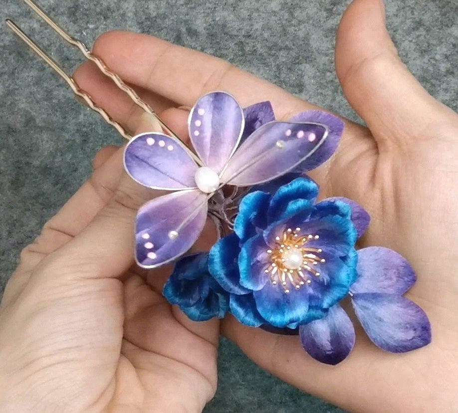 Blue Flower Bespoke Hairpin - Silk Hairpin(Ronghua)