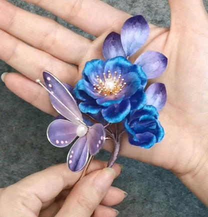 Blue Flower Bespoke Hairpin - Silk Hairpin(Ronghua)