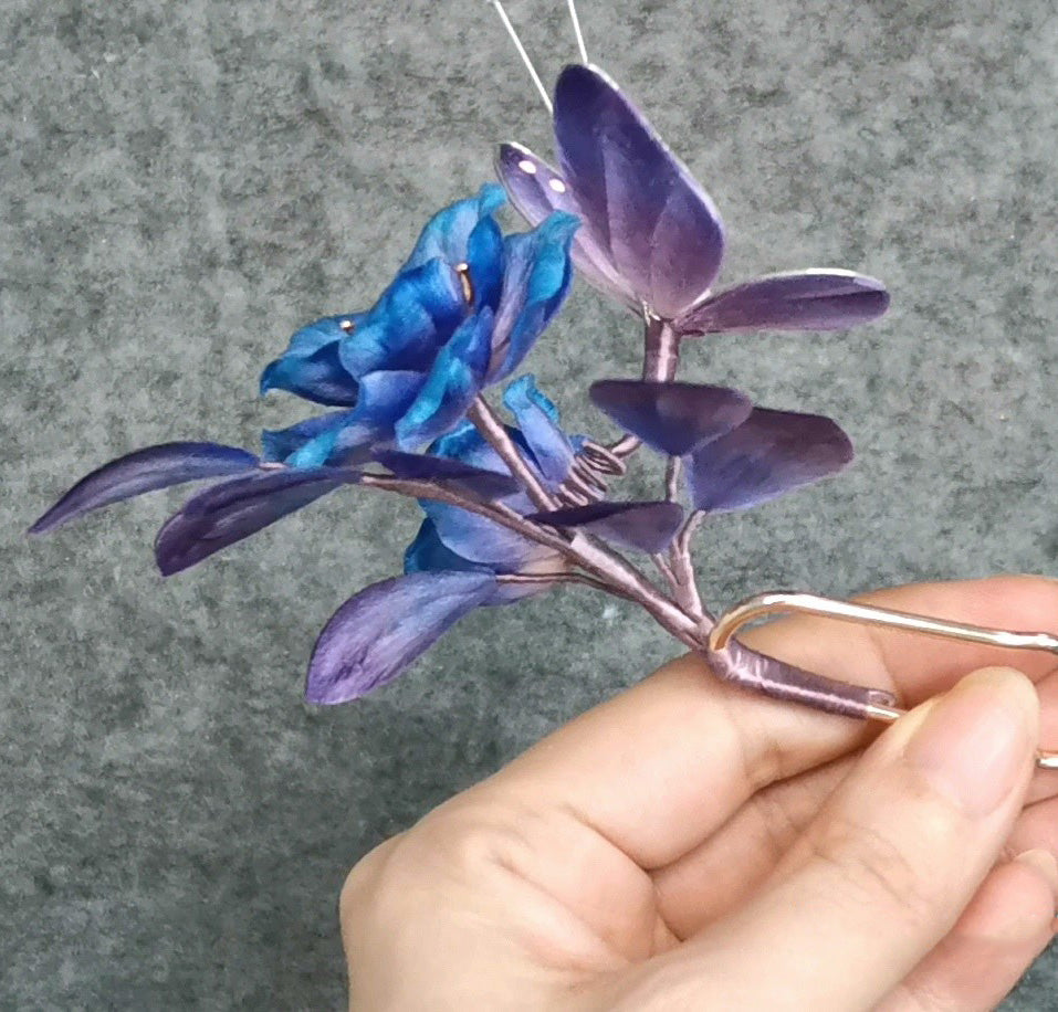 Blue Flower Bespoke Hairpin - Silk Hairpin(Ronghua)