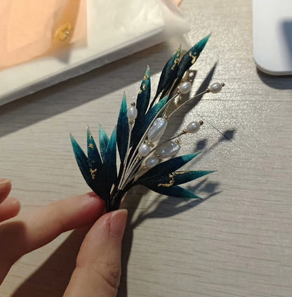 Black Leaves Bespoke Hairclip - Silk Hairclip(Ronghua)