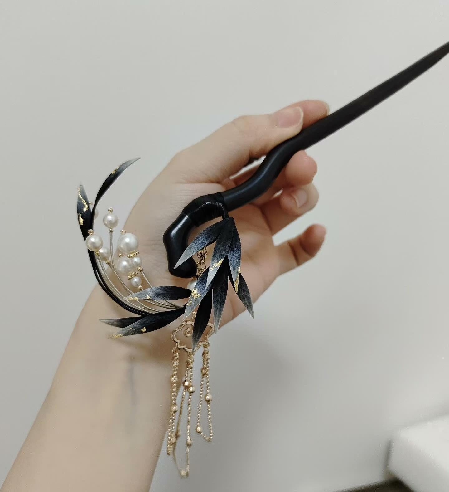 Black Leaves Bespoke Hairpin - Silk Hairpin(Ronghua)