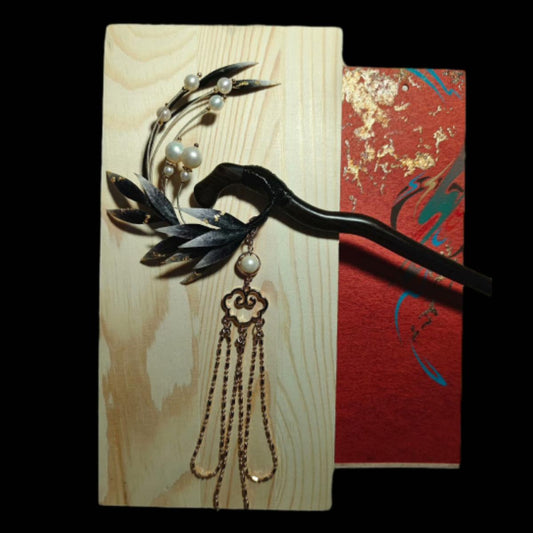 Black Leaves Bespoke Hairpin - Silk Hairpin(Ronghua)