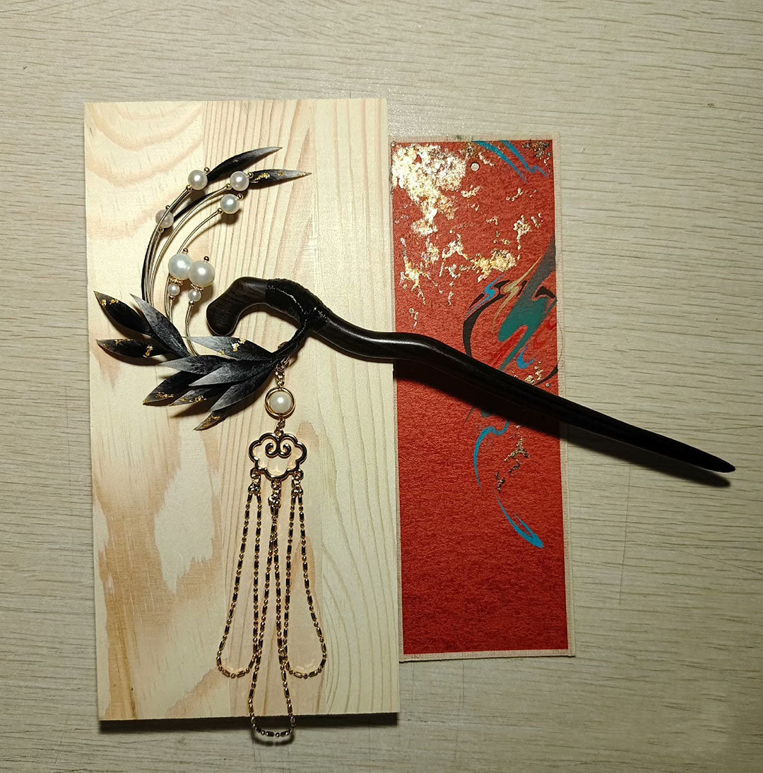 Black Leaves Bespoke Hairpin - Silk Hairpin(Ronghua)