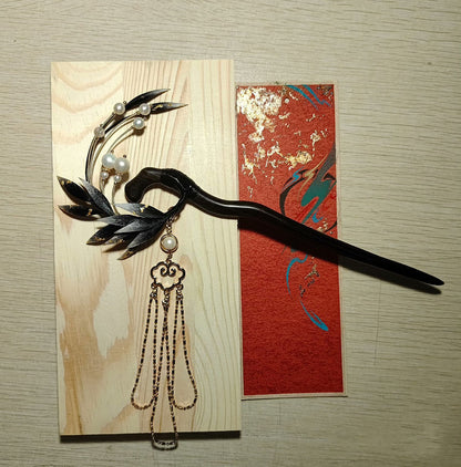 Black Leaves Bespoke Hairpin - Silk Hairpin(Ronghua)