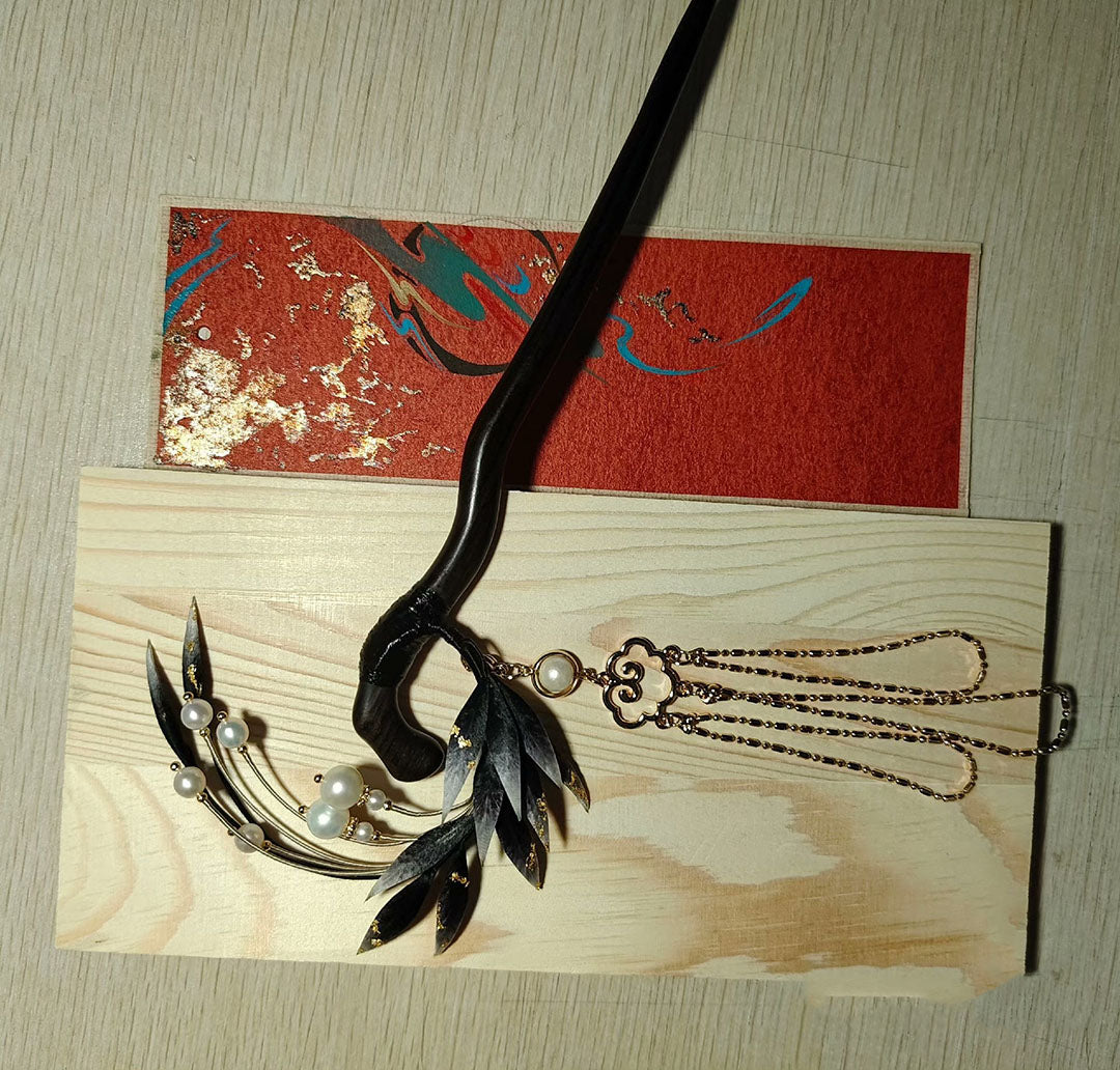 Black Leaves Bespoke Hairpin - Silk Hairpin(Ronghua)