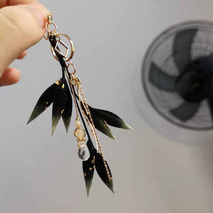 Black Leaves Bespoke Earrings - Silk Earrings(Ronghua)