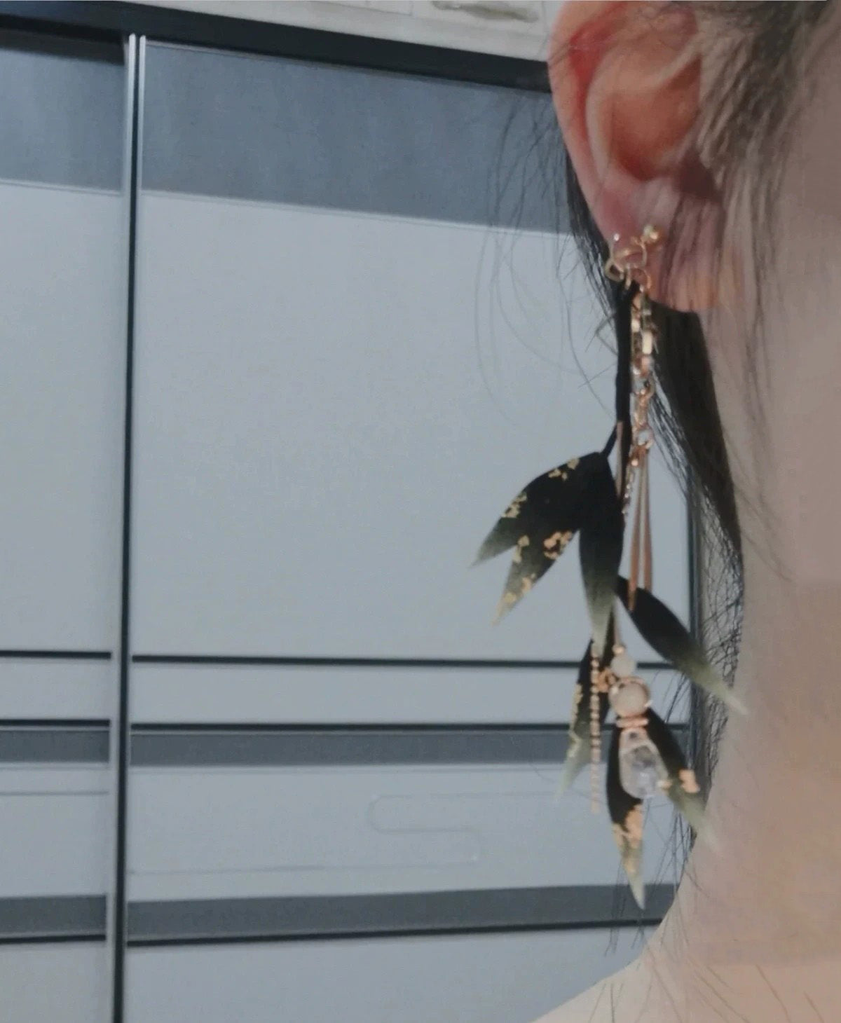 Black Leaves Bespoke Earrings - Silk Earrings(Ronghua)