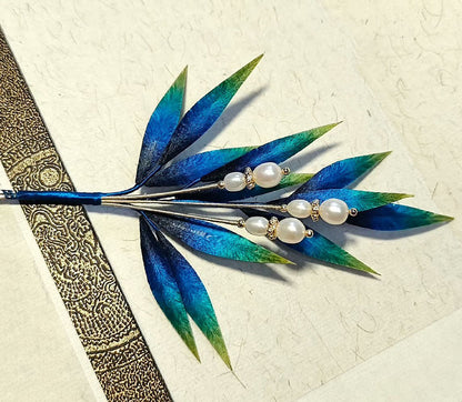 Blue Leaves Bespoke Brooch - Silk Brooch(Ronghua)