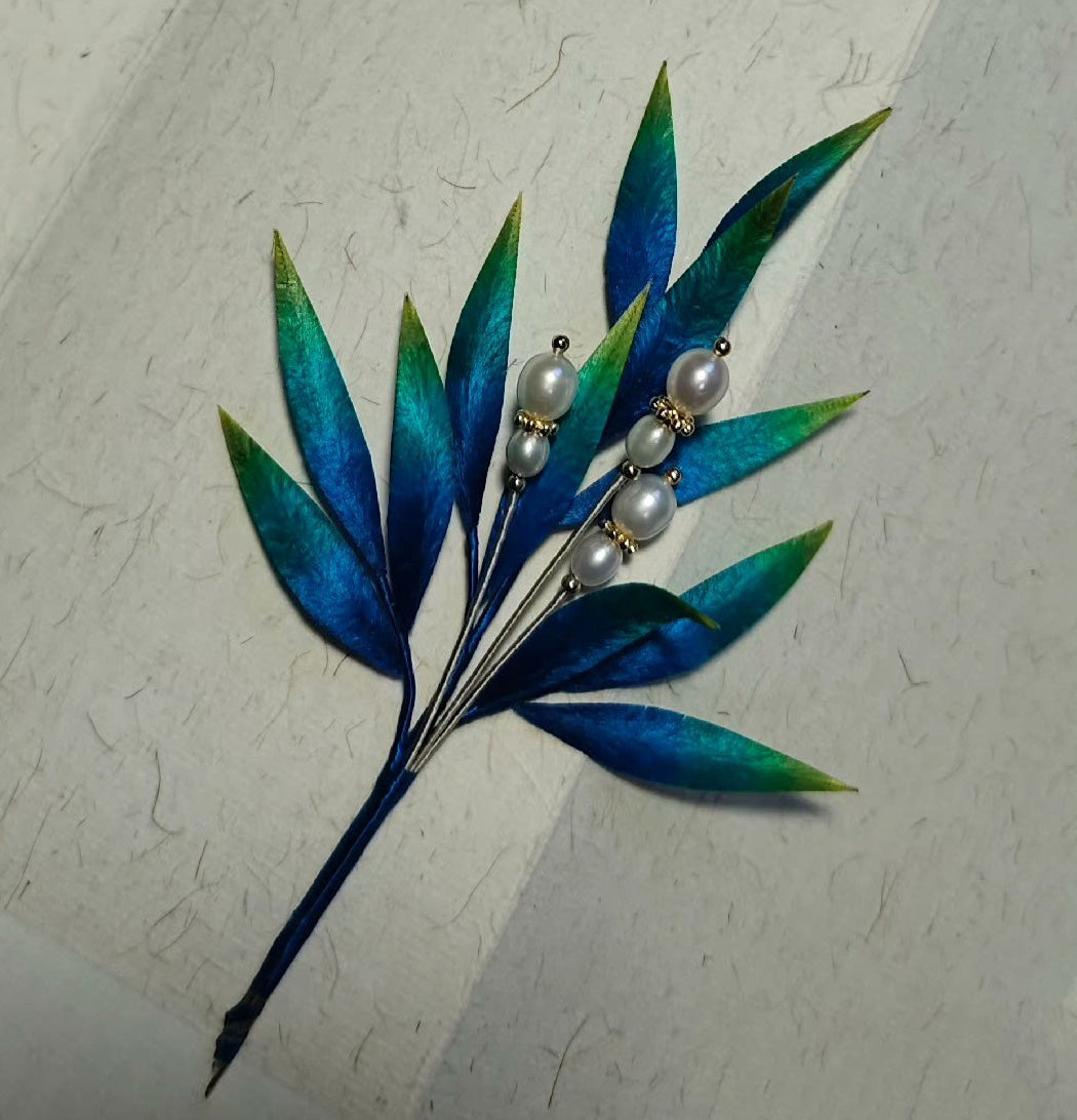 Blue Leaves Bespoke Brooch - Silk Brooch(Ronghua)