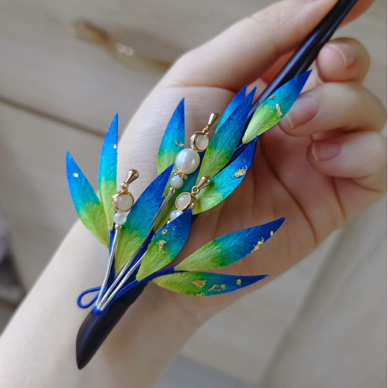 Blue Leaves Bespoke Hairpin - Silk Hairpin(Ronghua)