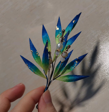 Blue Leaves Bespoke Hairpin - Silk Hairpin(Ronghua)