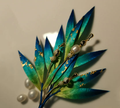 Blue Leaves Bespoke Hairpin - Silk Hairpin(Ronghua)