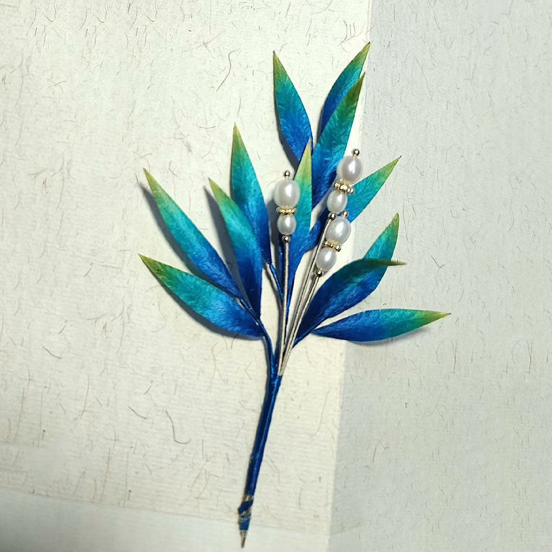 Blue Leaves Bespoke Hairpin - Silk Hairpin(Ronghua)