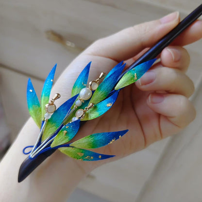 Blue Leaves Bespoke Hairpin - Silk Hairpin(Ronghua)