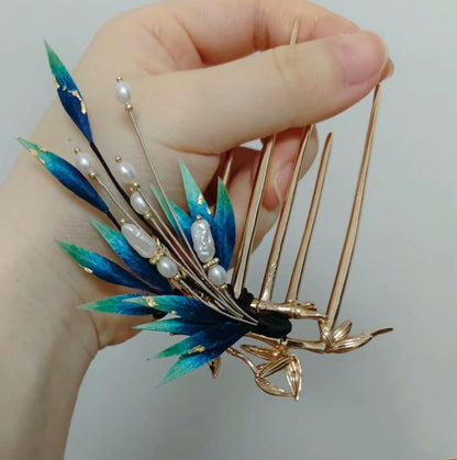 Blue Leaves Bespoke Hairpin - Silk Hairpin(Ronghua)