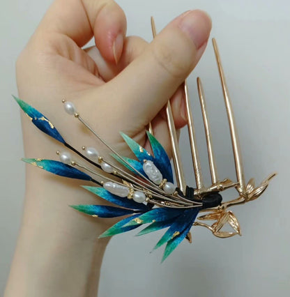 Blue Leaves Bespoke Hairpin - Silk Hairpin(Ronghua)