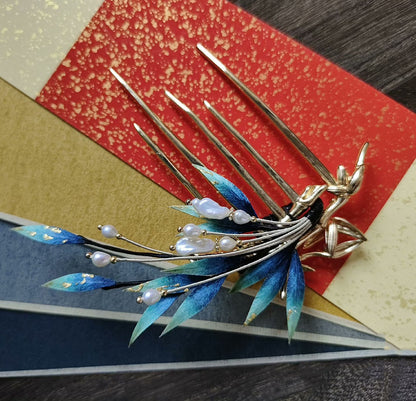 Blue Leaves Bespoke Hairpin - Silk Hairpin(Ronghua)