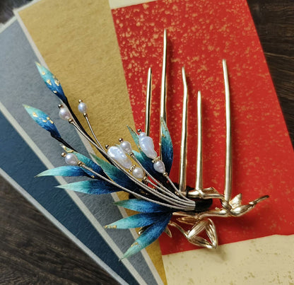 Blue Leaves Bespoke Hairpin - Silk Hairpin(Ronghua)