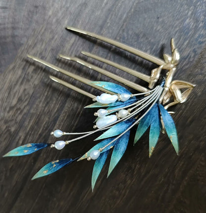 Blue Leaves Bespoke Hairpin - Silk Hairpin(Ronghua)