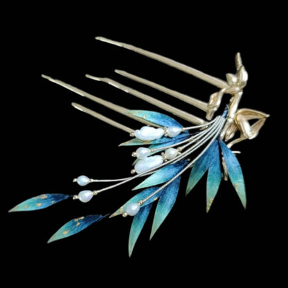 Blue Leaves Bespoke Hairpin - Silk Hairpin(Ronghua)