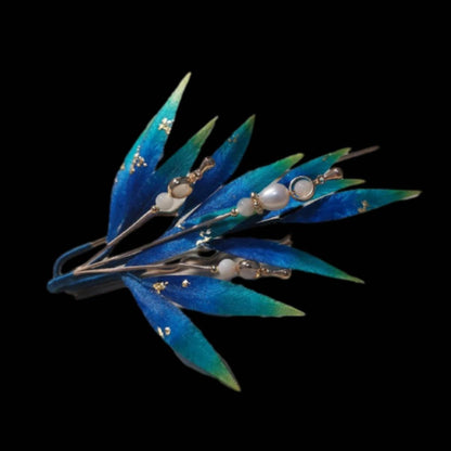 Blue Leaves Bespoke Brooch - Silk Brooch(Ronghua)