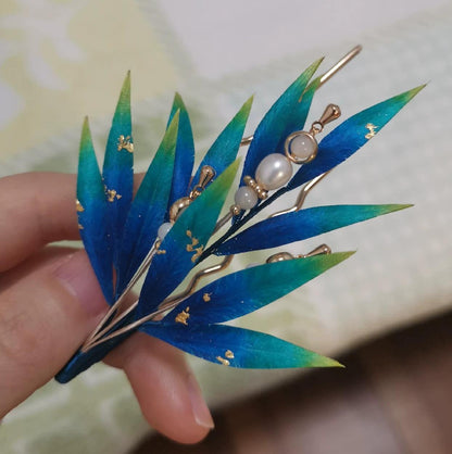 Blue Leaves Bespoke Brooch - Silk Brooch(Ronghua)