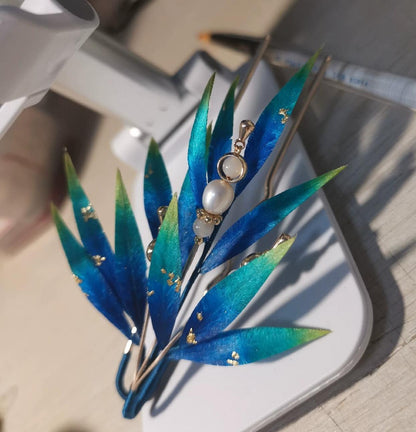 Blue Leaves Bespoke Brooch - Silk Brooch(Ronghua)