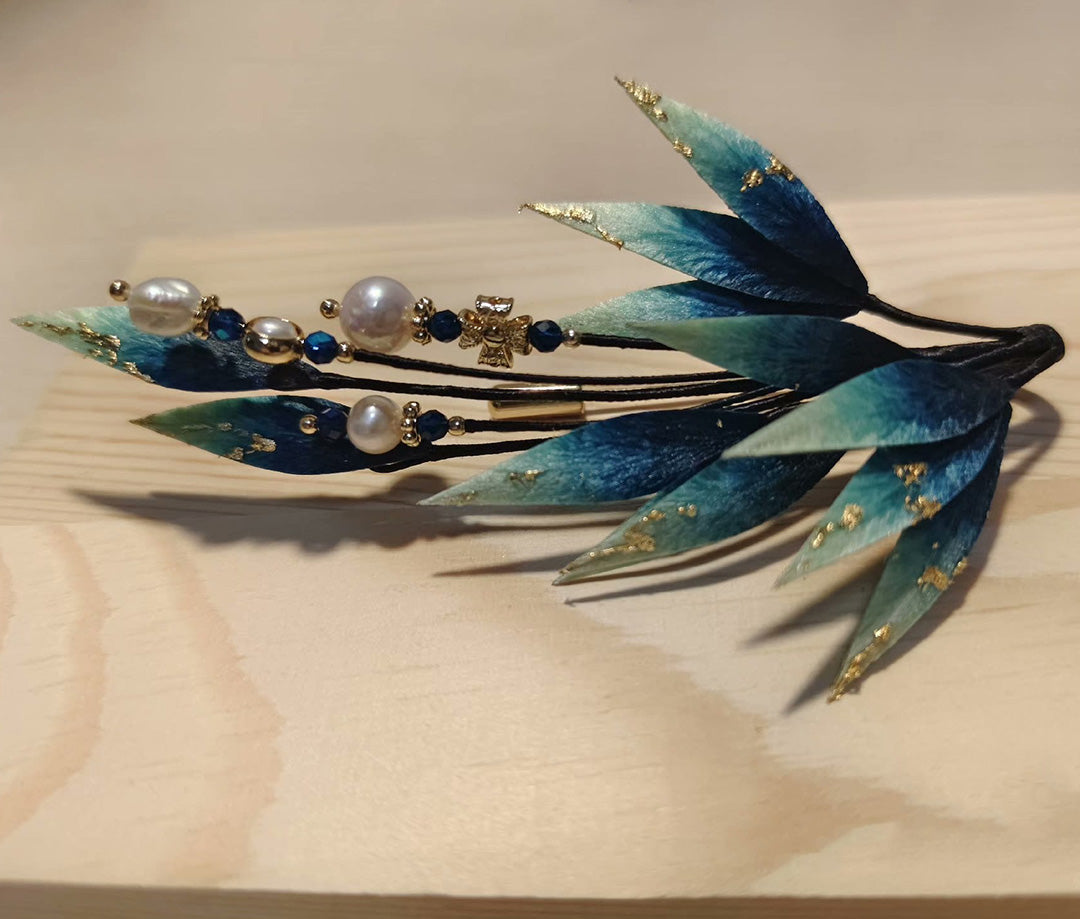 Blue Leaves Bespoke Brooch - Silk Brooch(Ronghua)