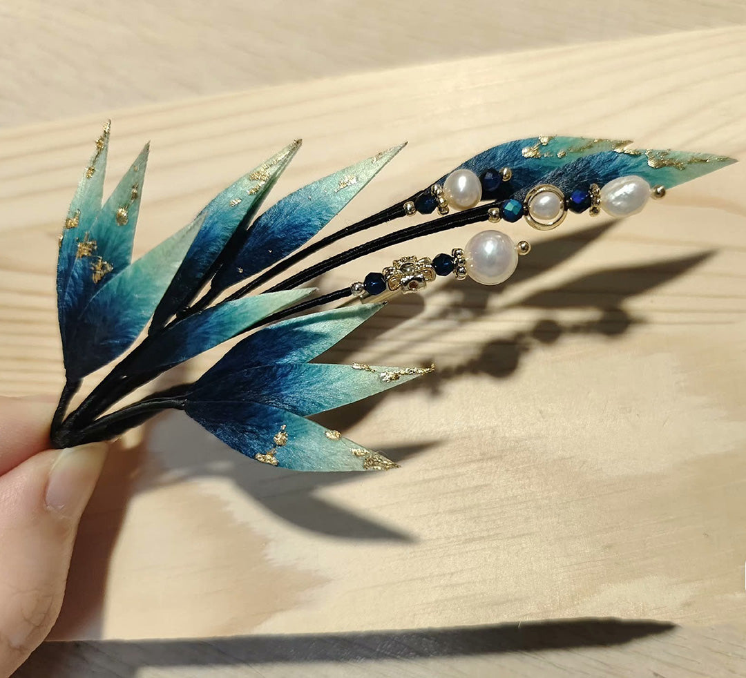 Blue Leaves Bespoke Brooch - Silk Brooch(Ronghua)