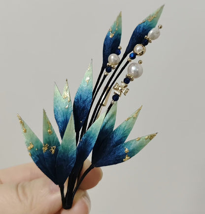 Blue Leaves Bespoke Brooch - Silk Brooch(Ronghua)