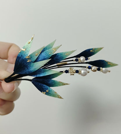 Blue Leaves Bespoke Brooch - Silk Brooch(Ronghua)