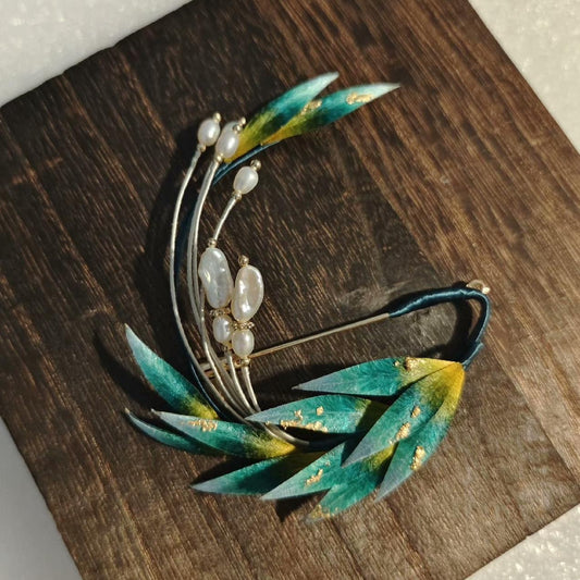 Green Leaves Bespoke Brooch - Silk Brooch(Ronghua)