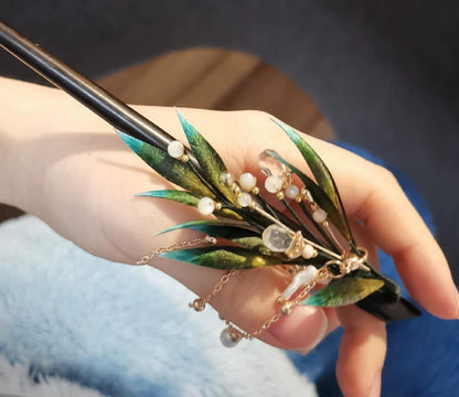 Bamboo Leaves Bespoke Hairpin - Silk Hairpin(Ronghua)