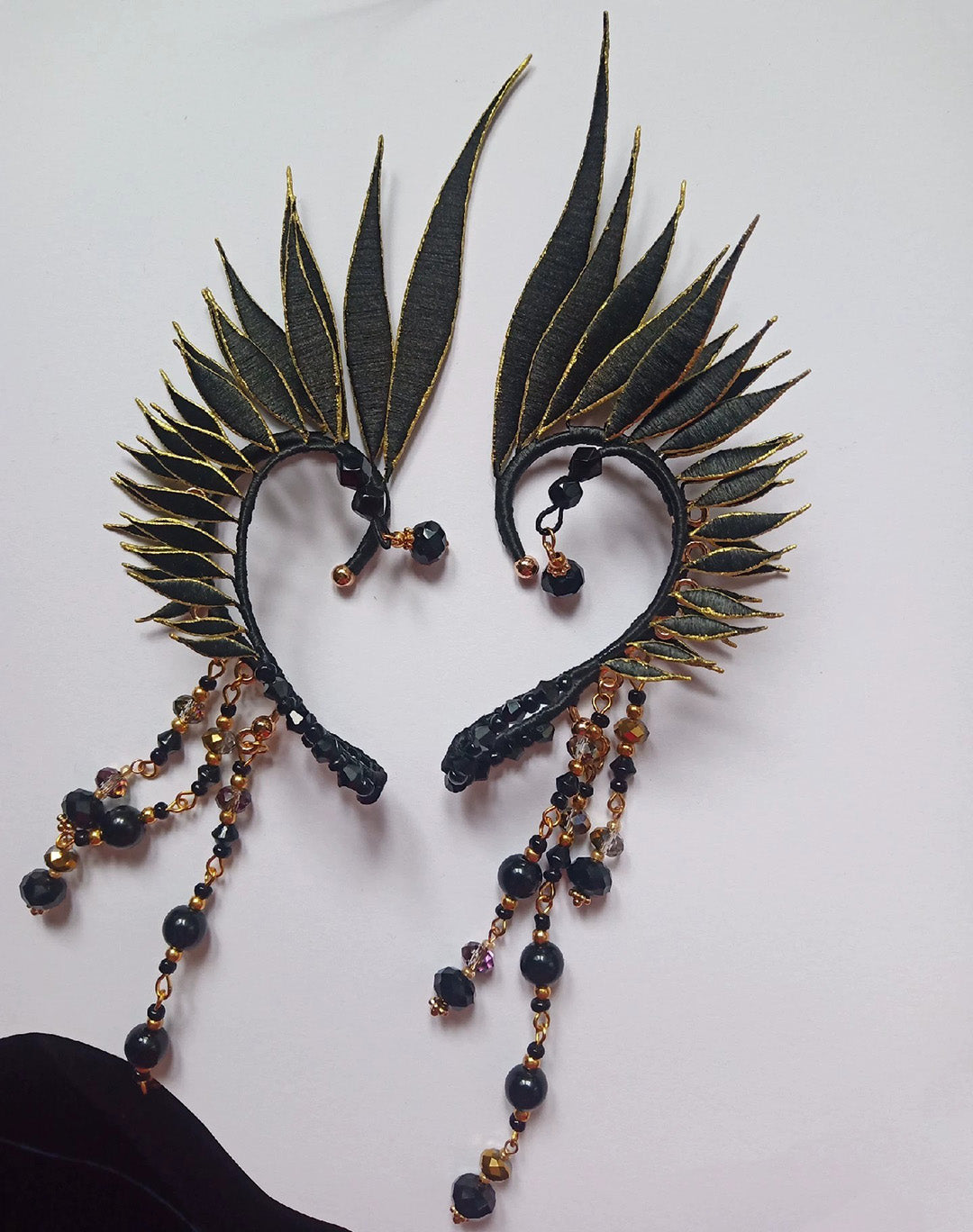 Black Wings Bespoke Earrings - Silk Earrings(Chanhua)